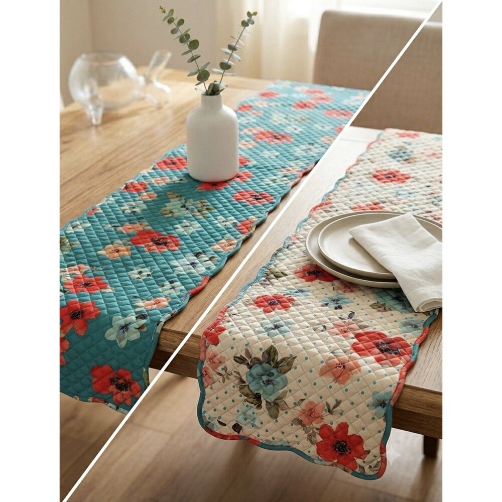 Pioneer Woman  Table Runner Vintage Spring Blossom 72x12 Quilted Reversible NEW